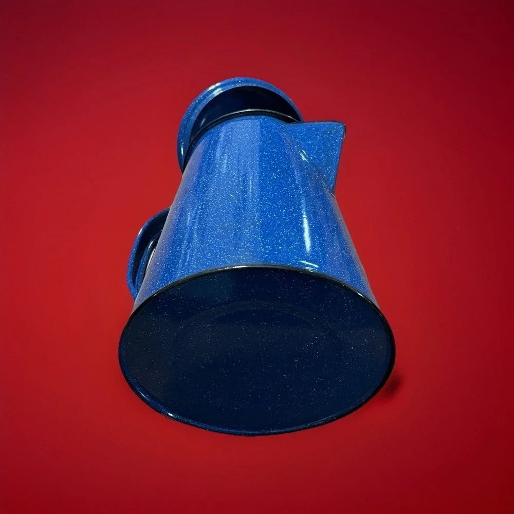 Vtg. Lg Enamelware Graniteware Blue Speckled Stove‎ Top Coffee Pot 10